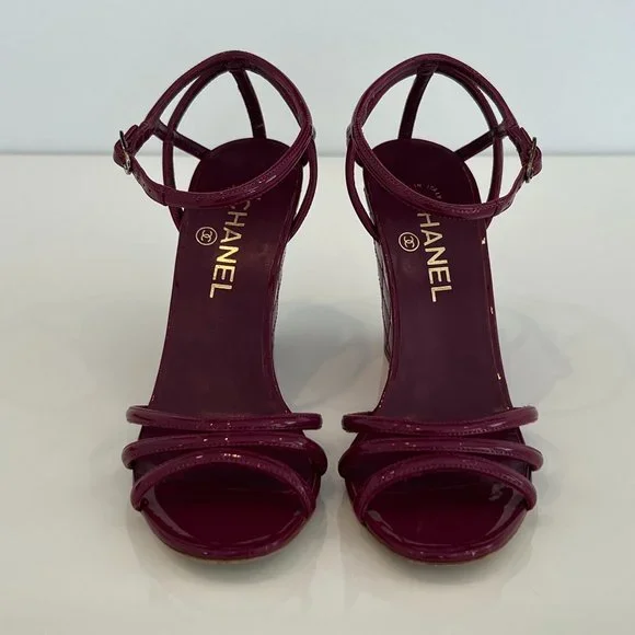 CHANEL | Shoes | Chanel Fushia Patent Leather Wedge Sandals